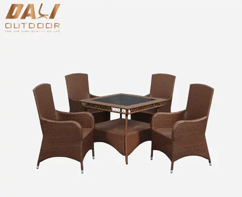 5pcs Aluminum Rattan Dinning Table and Chair Outdoor Furniture Set 