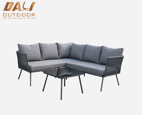 Outdoor garden luxury Rattan furniture wicker couch conversation corner sectional sofa with cushion